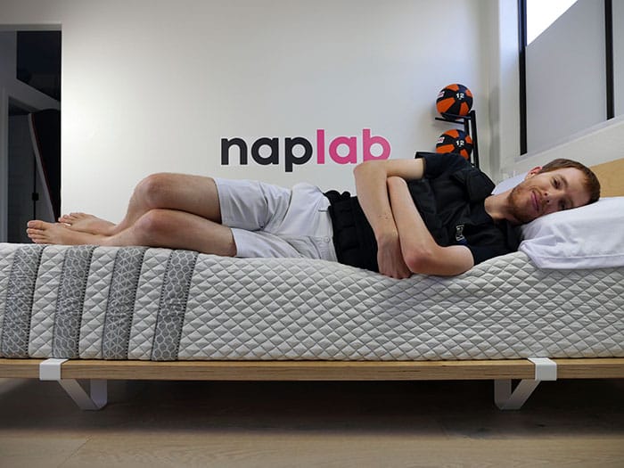 Leesa Hybrid side sleeping with vest