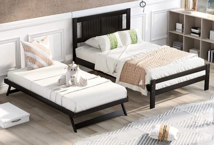 Full Size Platform Bed with Adjustable Trundle