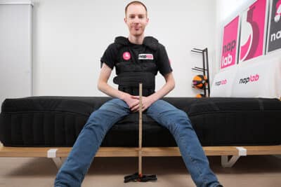 Amerisleep As6 Black Edge Support Sitting Test With Vest