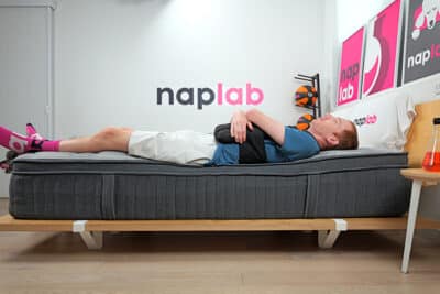 Ghostbed Luxe Hybrid Edge Support Test Back Sleeping With Vest Ghostbed Luxe Hybrid Edge Support Test Back Sleeping With Vest